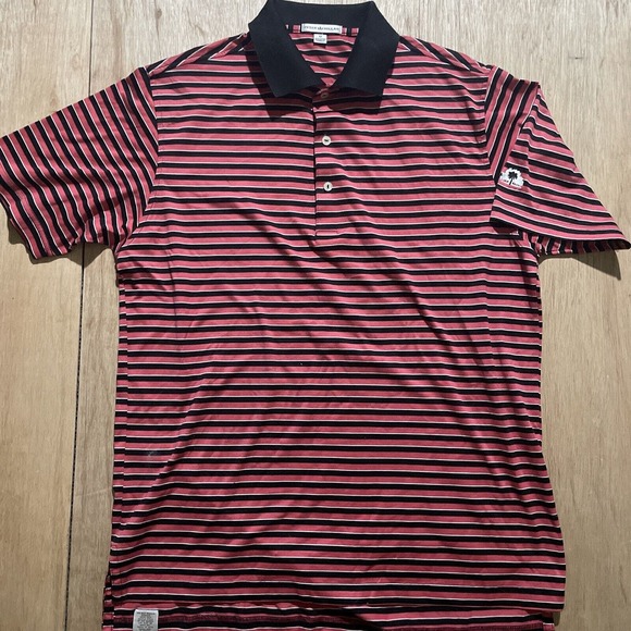 Peter Millar Shirt‎ Mens Medium Golf Striped 100% Cotton Polo Preppy Embroidered - Picture 1 of 7